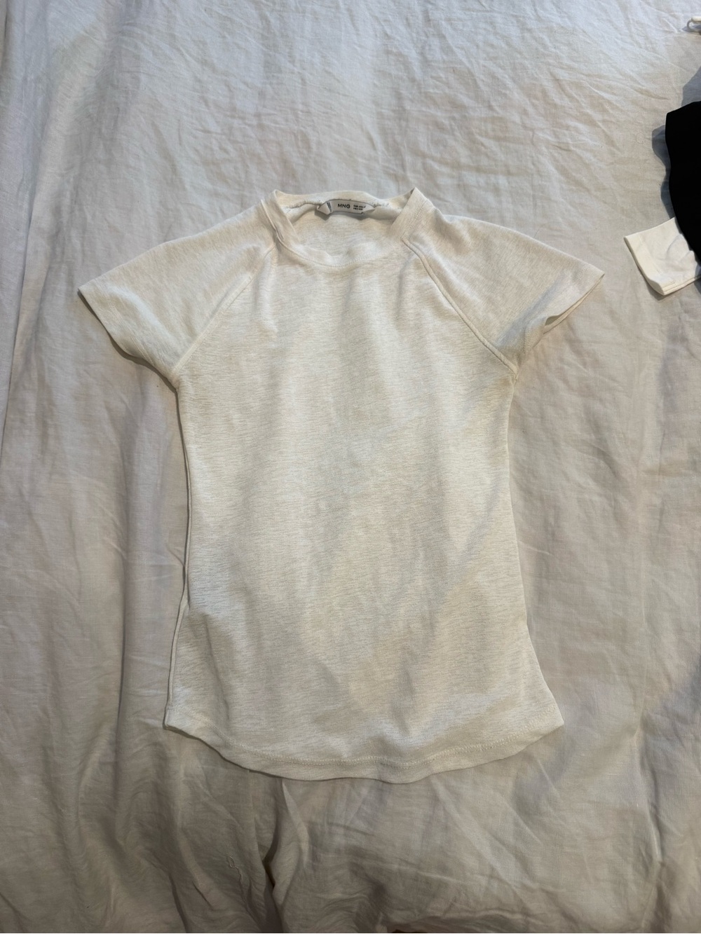 Mango White Short Sleeve Ribbed Tee
